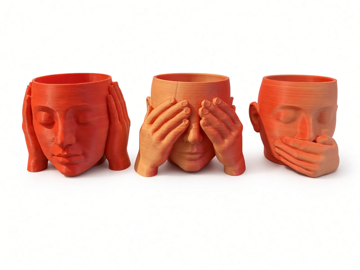 Horen, zien, zwijgen potjes – 3D-geprint model