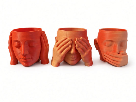 Horen, zien, zwijgen potjes – 3D-geprint model